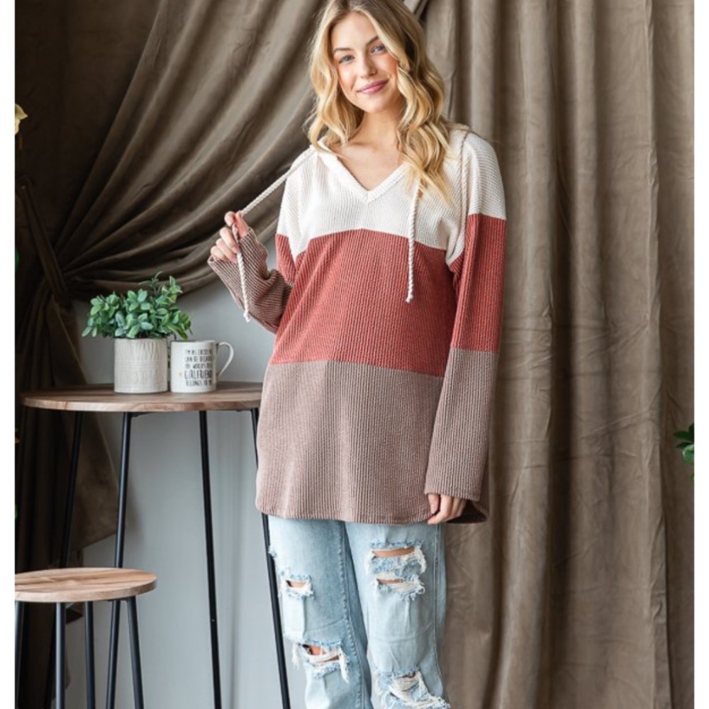 🌼 PLUS SIZE HEIMISH USA “ Sherry “ HEIMISH  Long Sleeve Ribbed Hoodie Top 74 - Picture 4 of 5